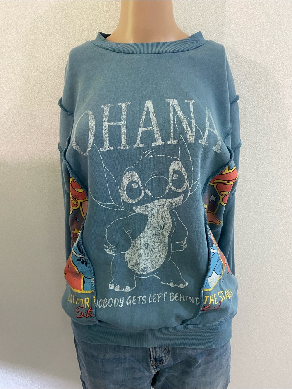 Disney Teal Pullover Sweatshirt with Stitch Ohana Graphic